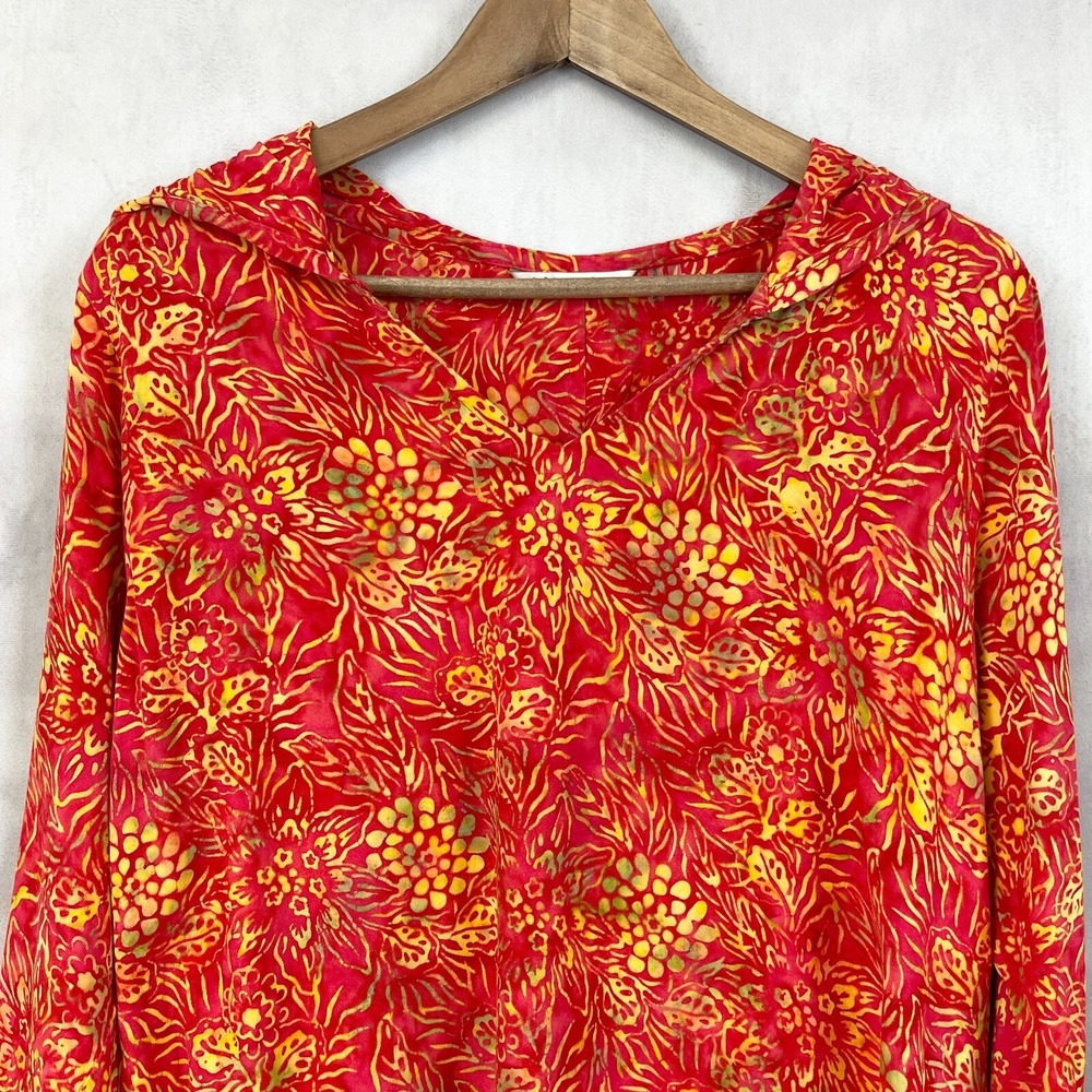 Soft Surroundings Hooded Top PM Red Yellow‎ Floral Boho Coastal Artsy Travelwear - Picture 2 of 9